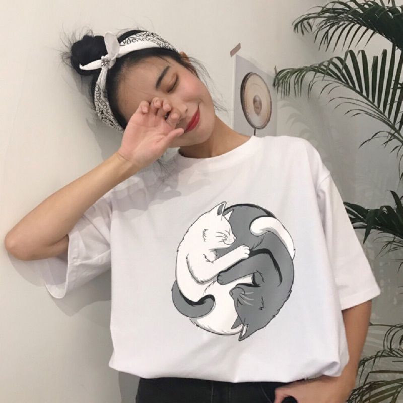 原宿太極貓圓形印花短t